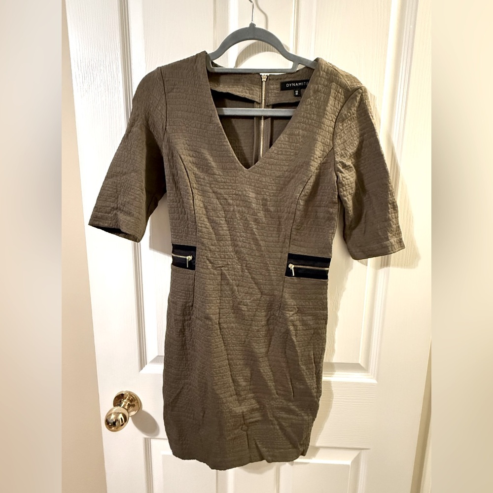 Dynamite Dress - Olive / Army Green with Black/Gold Details